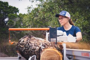 The soort of wood April cuts here is called Mesquite and it only grows in the southeastern United States and Mexico.